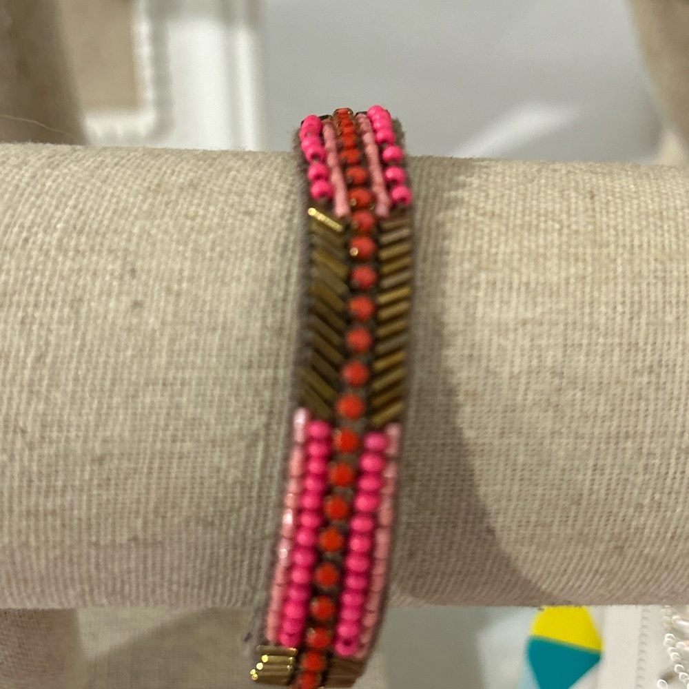 Stella&Dot Hand Beaded Leather Wrap Bracelet - Like New
